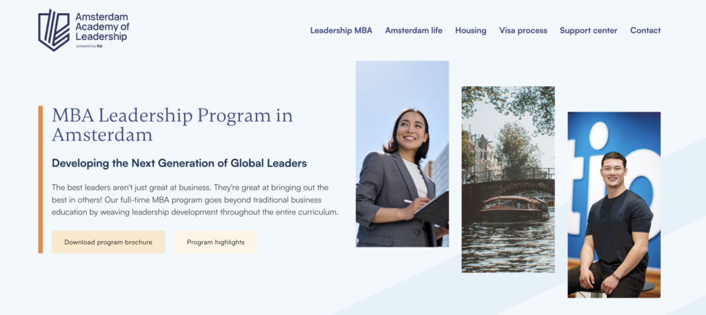 Mockup van de responsive website voor Amsterdam Academy of Leadership, ontwikkeld door Jacobs Digital Media & IT
