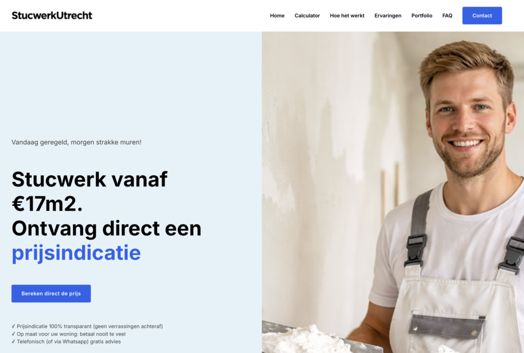 Mockup van de responsive website voor Stucwerk Utrecht, ontwikkeld door Jacobs Digital Media & IT